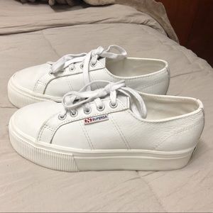 SUPERGA white leather platform sneakers size 6.5